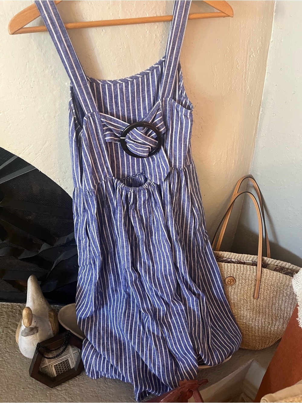 Who What Wear Blue and White Striped Mini Dress with Buckle